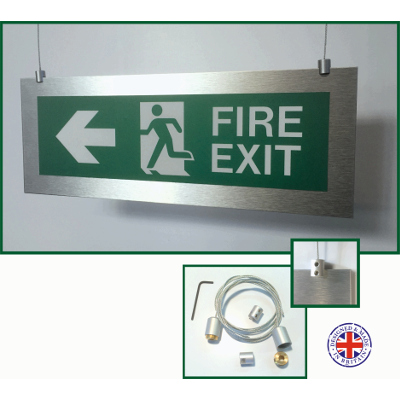 Fire Exit - Brushed Silver Hanging with arrow